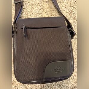 Pourchet brown cross body bag, fabric with leather accents